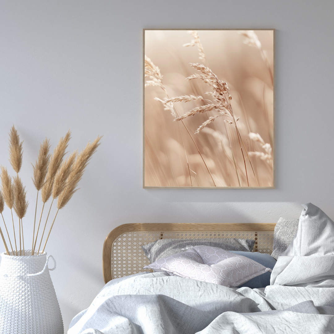 Gräs närbild poster från Nordanio, minimalistisk 3D-illustration av gräs med gråvita toner för väggdekoration