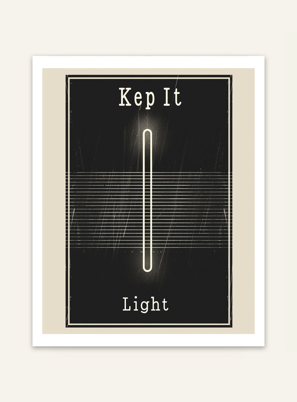 Typografiposter "Keep It Light" från Nordanio, med ljus och minimalistisk design på vit bakgrund.