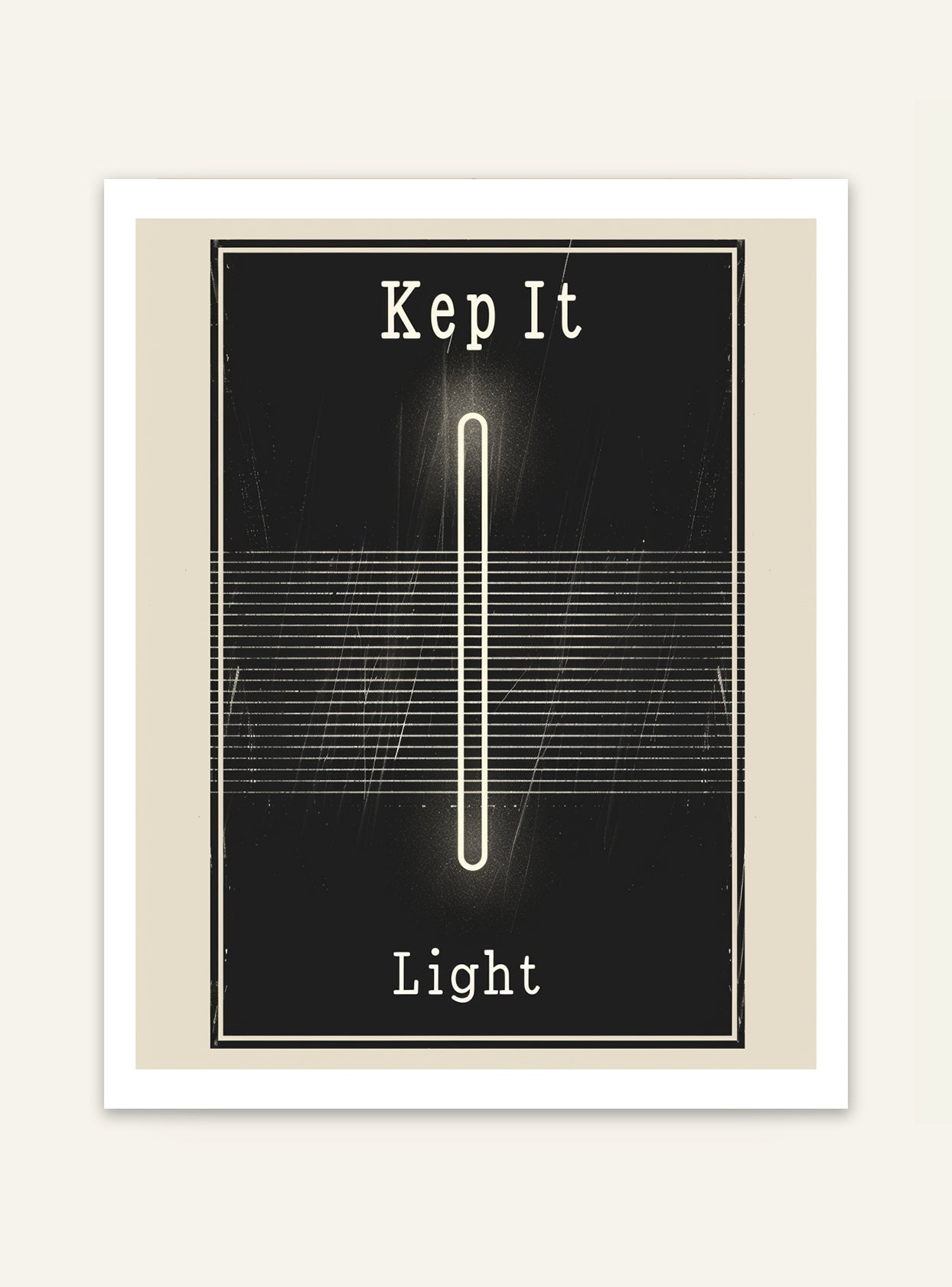 Typografiposter "Keep It Light" från Nordanio, med ljus och minimalistisk design på vit bakgrund.