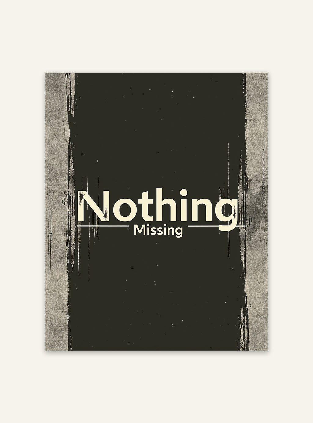 Typsnittsposter av Nordanio med texten "Nothing Missing" på vit bakgrund, inspirerande typografidekoration.