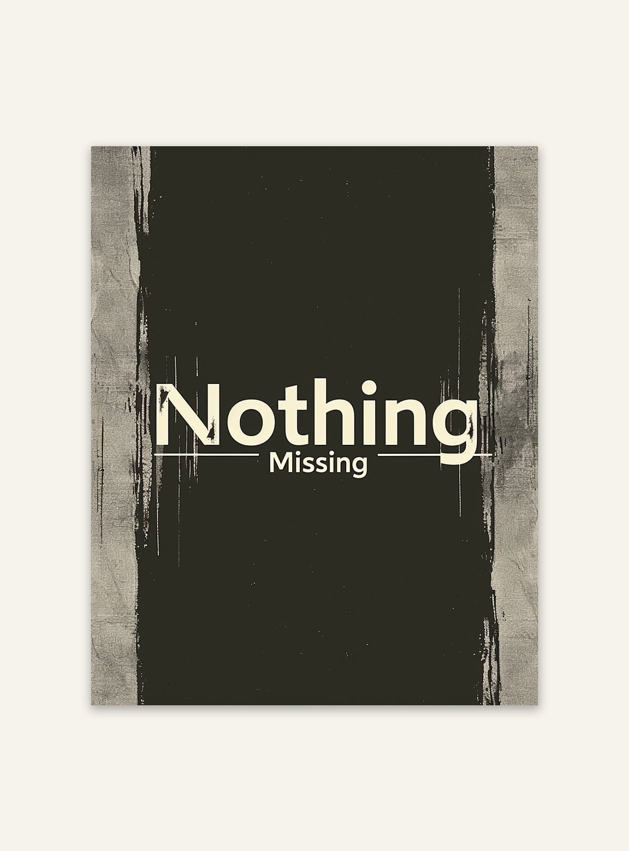 Typsnittsposter av Nordanio med texten "Nothing Missing" på vit bakgrund, inspirerande typografidekoration.