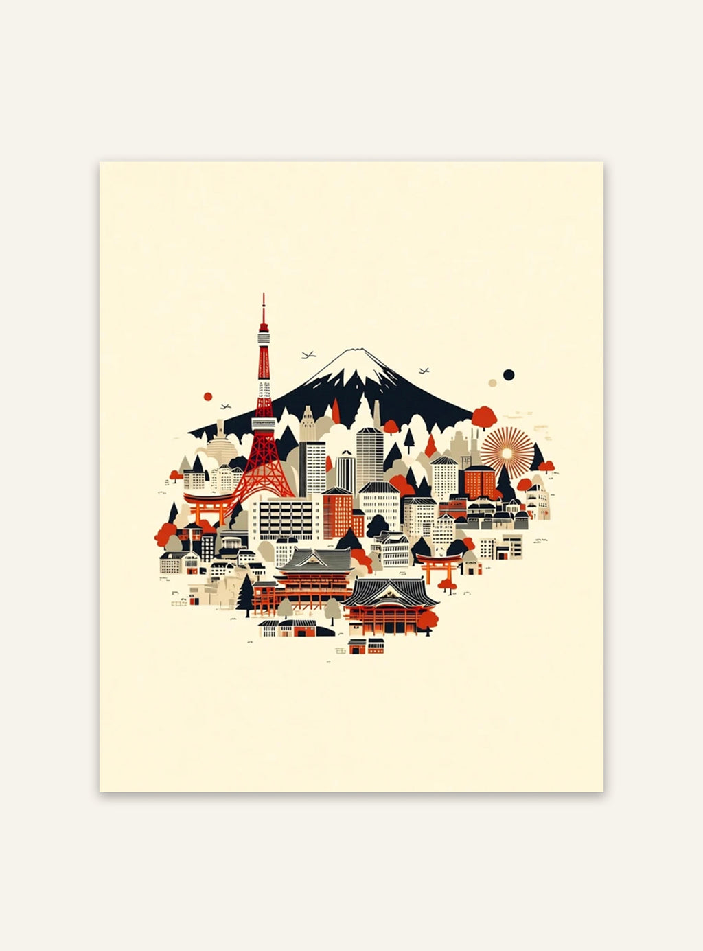 Detaljerad bild av en japansk stad med moderna byggnader och traditionella inslag, avbildad i Nordanio:s JapanskCity.