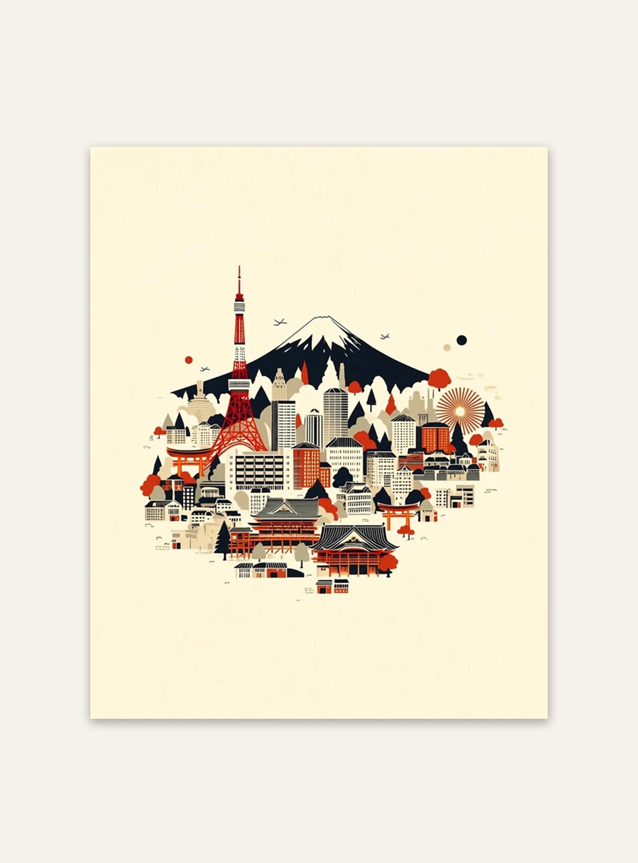 Detaljerad bild av en japansk stad med moderna byggnader och traditionella inslag, avbildad i Nordanio:s JapanskCity.