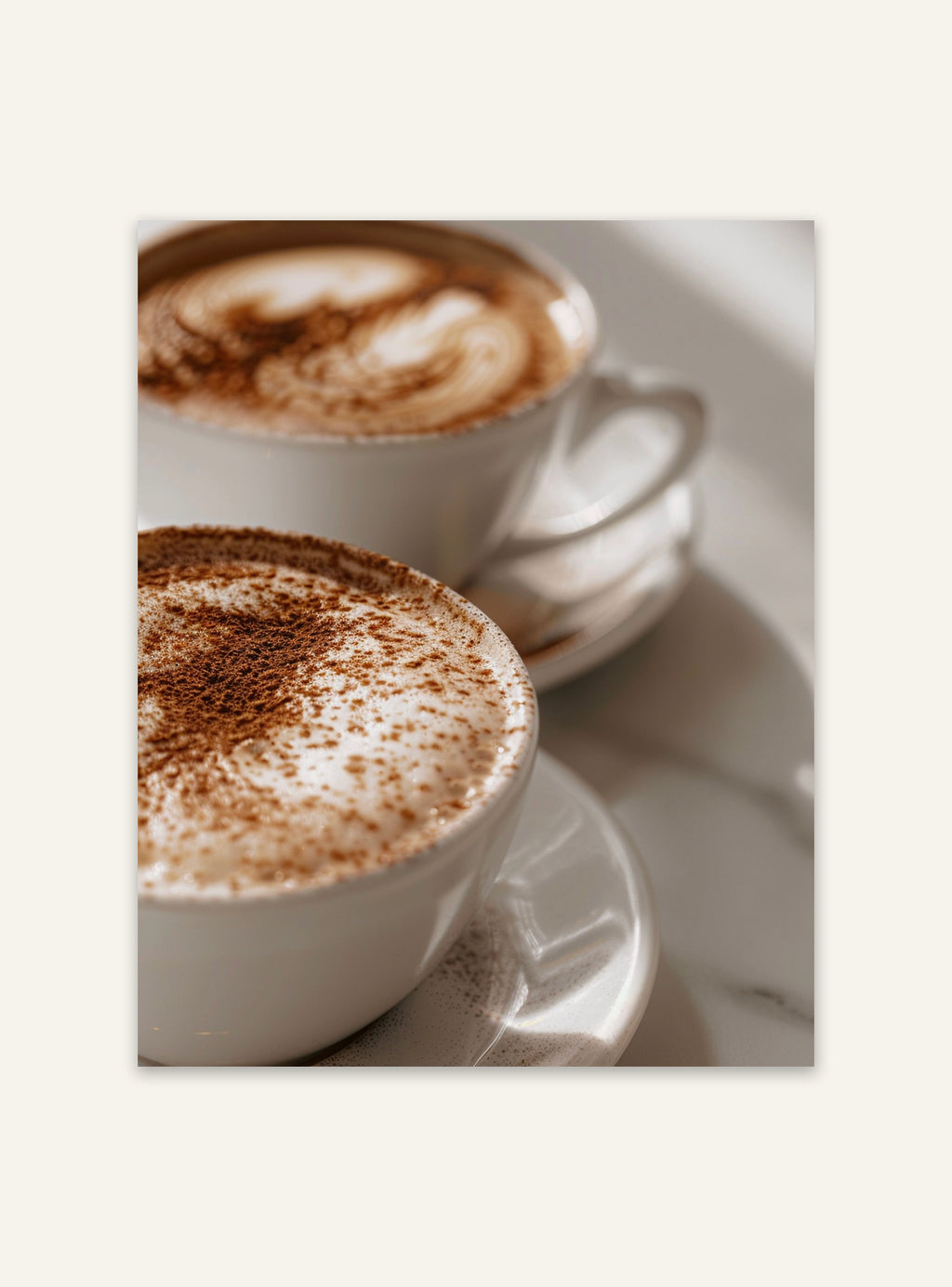 Färgglad fruktposter med kaffeskummotiv av Nordanio, visar detaljrikt kaffe- och fruktmotiv på papper.