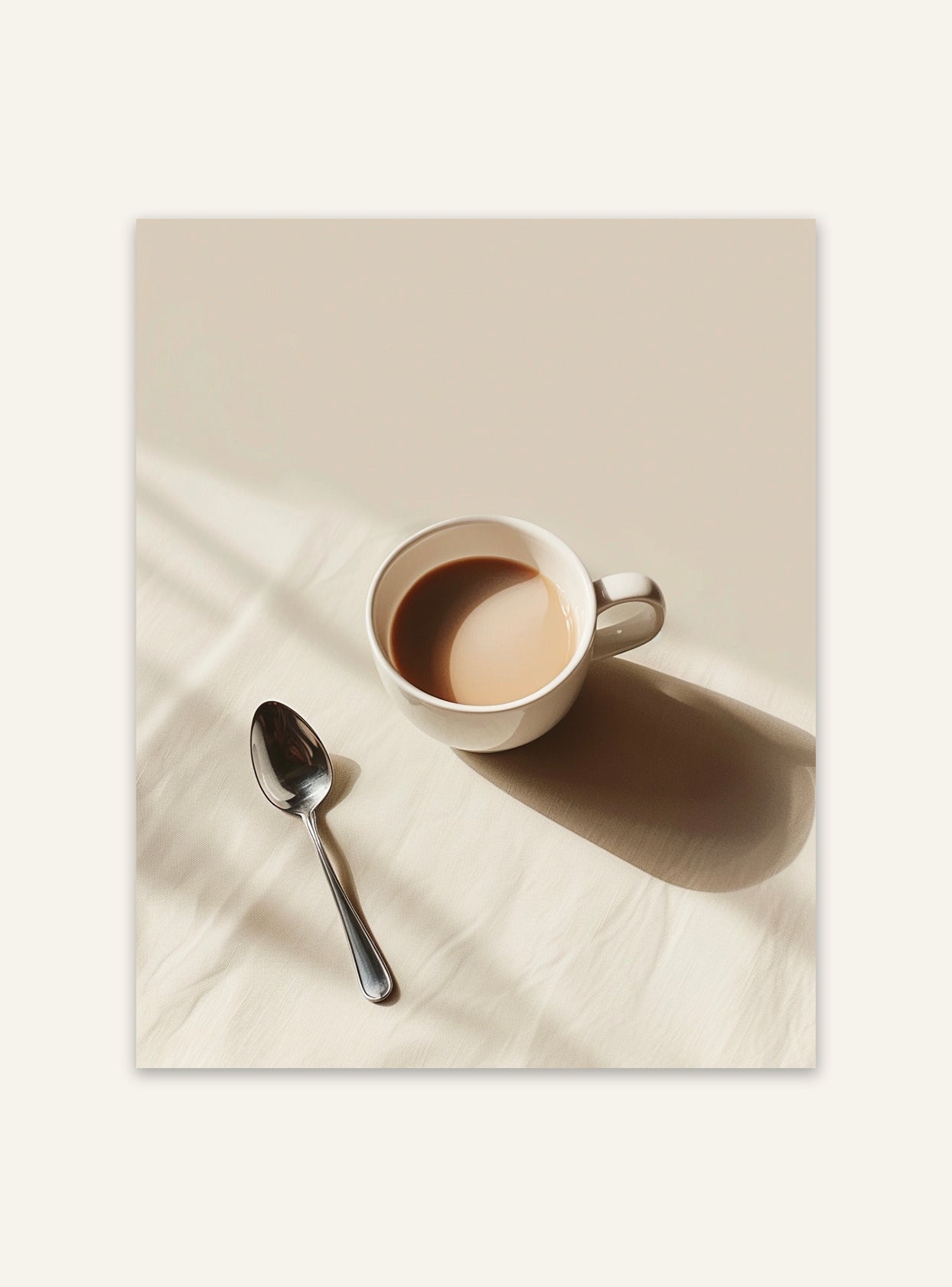 Fruktposter med kaffestilleben av Nordanio, visar en konstnärlig stillbild med kaffe och frukt i naturliga färger.