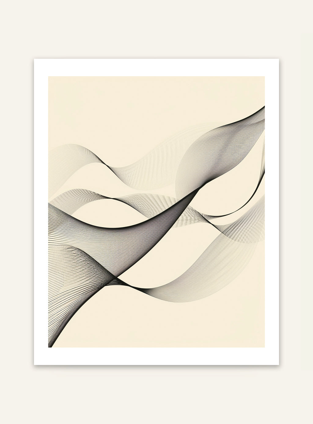 Abstrakt väggposter med böjda linjer i svart och vitt av Nordanio, modern konst för hemmet.