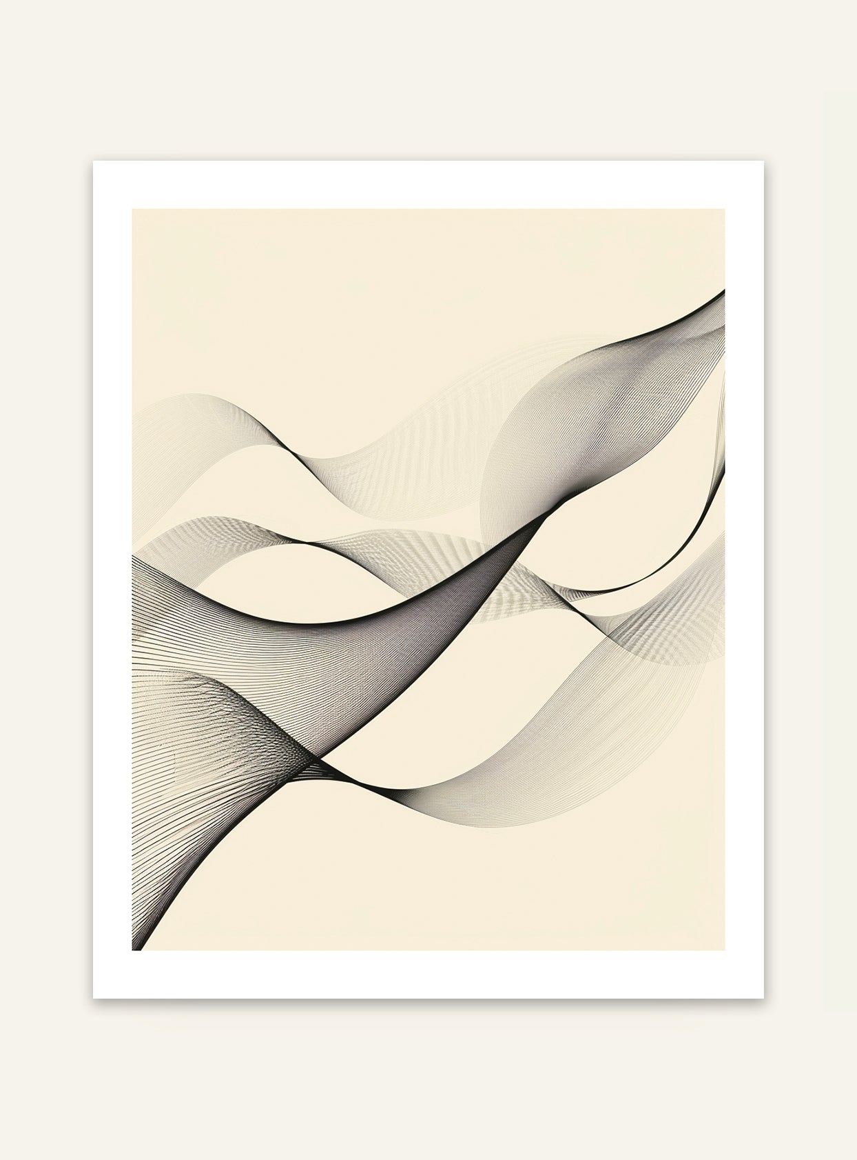 Abstrakt väggposter med böjda linjer i svart och vitt av Nordanio, modern konst för hemmet.