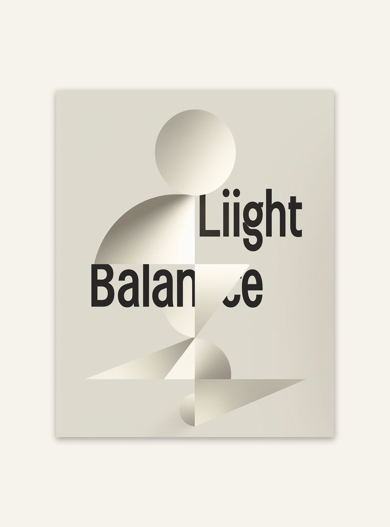 Typografisk affisch med text om ljusbalans från Nordanio, visar en modern design med ljus och balansmotiv.