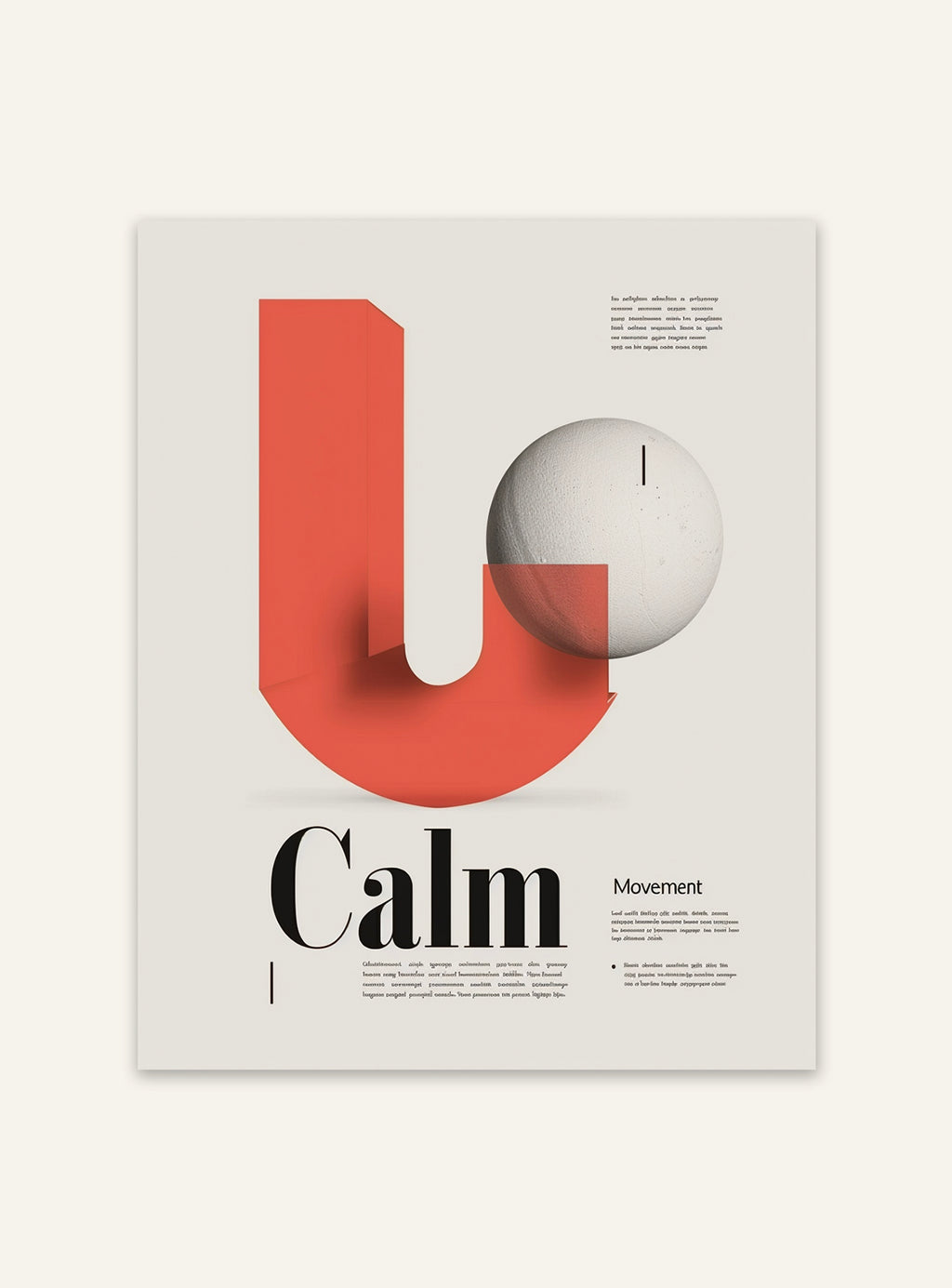 Typografi affisch med lugnande budskap från Nordanio, Calm Movement Poster, visar stilren text på vit bakgrund.