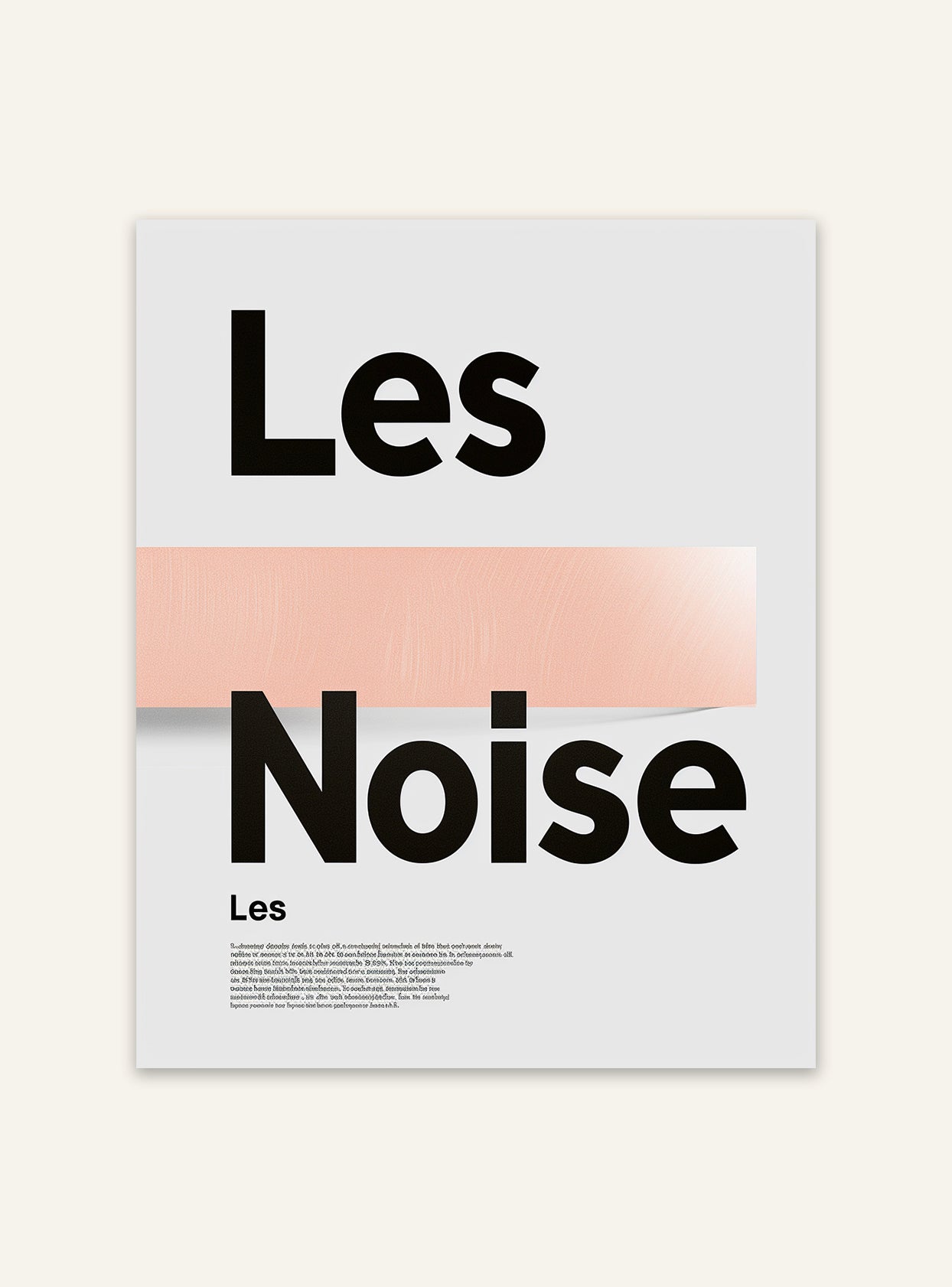 Typografisk poster med texten "Mindre Brus" av Nordanio, svart text på vit bakgrund, modern design.