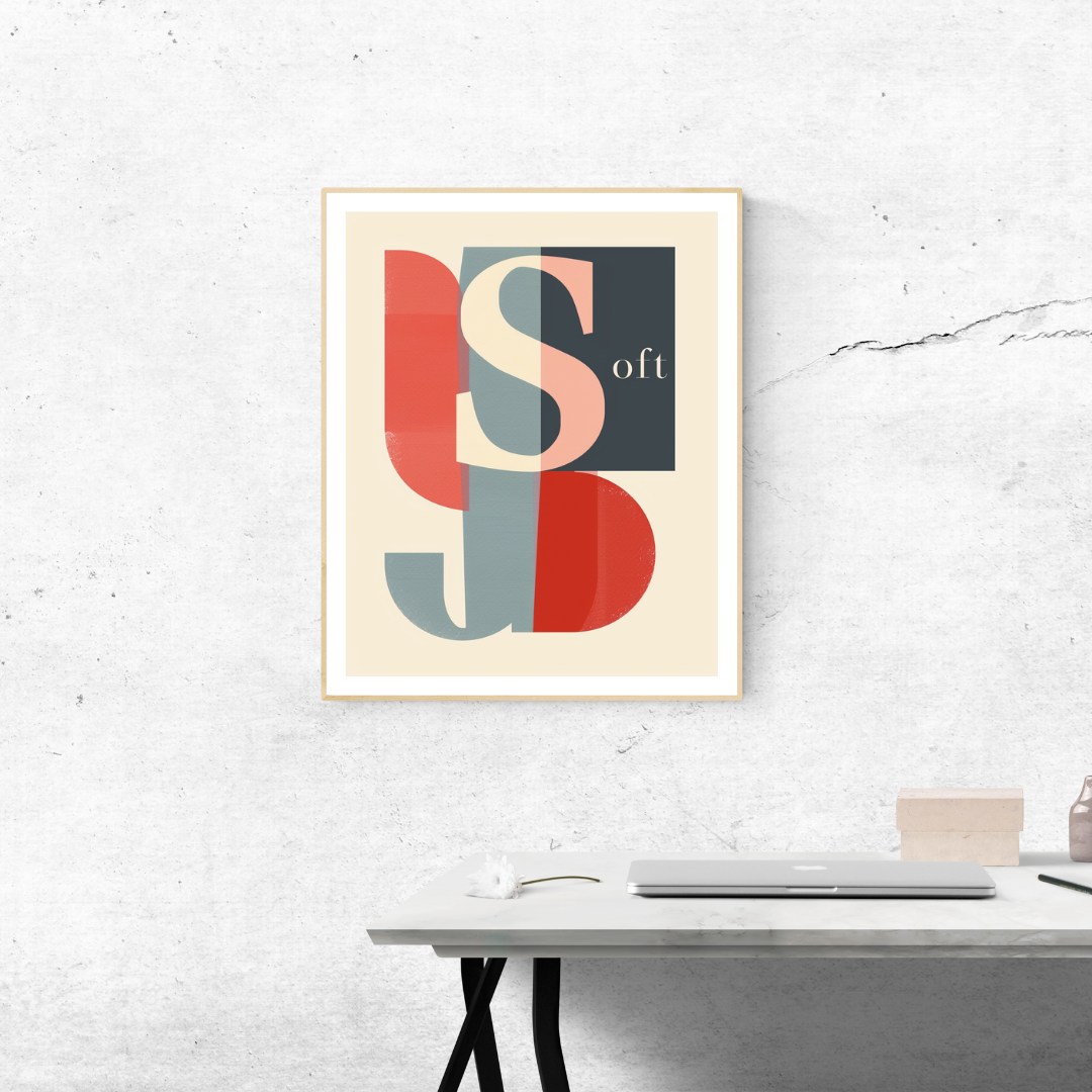 Mjuk typografiposter från Nordanio med modern design, visar ett inspirerande citat på en väggram.