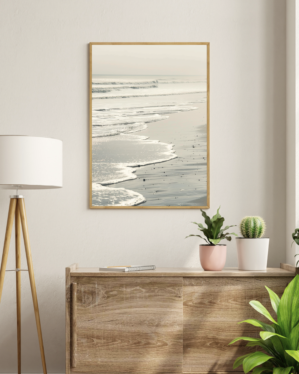 Nordanio naturposter med spegling av havreflexion, modern väggdekoration för vardagsrum, neutral och stilren konstprint.