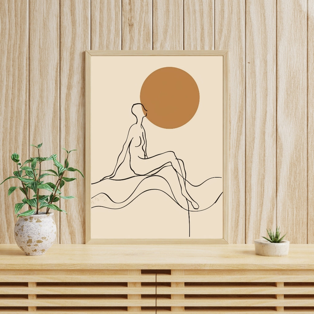 Abstrakt väggposter med linjeteckning av Nordanio, modern minimalistisk konst för väggdekoration.