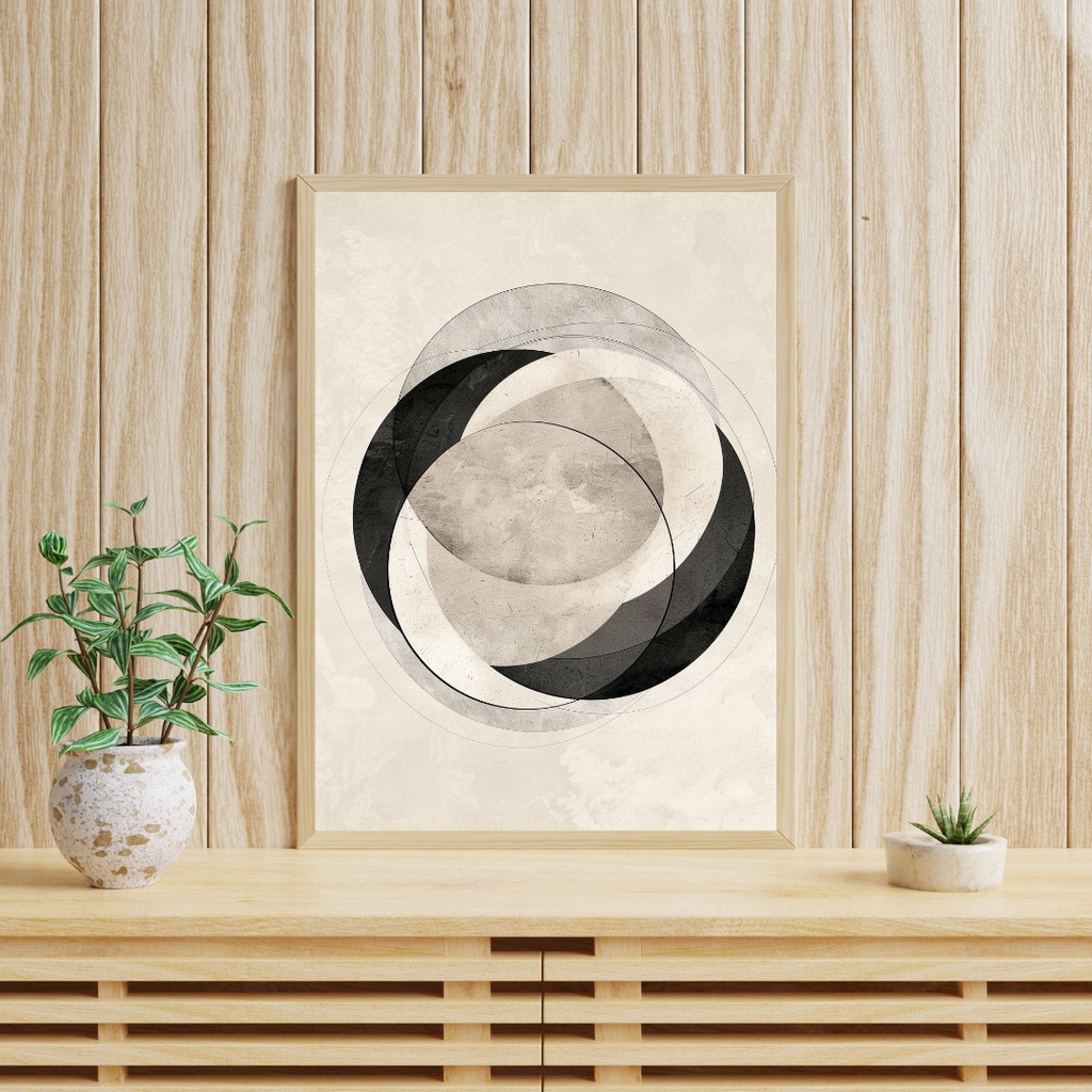 Abstrakt väggposter med cirkellinjer från Nordanio, minimalistisk design för modern inredning.