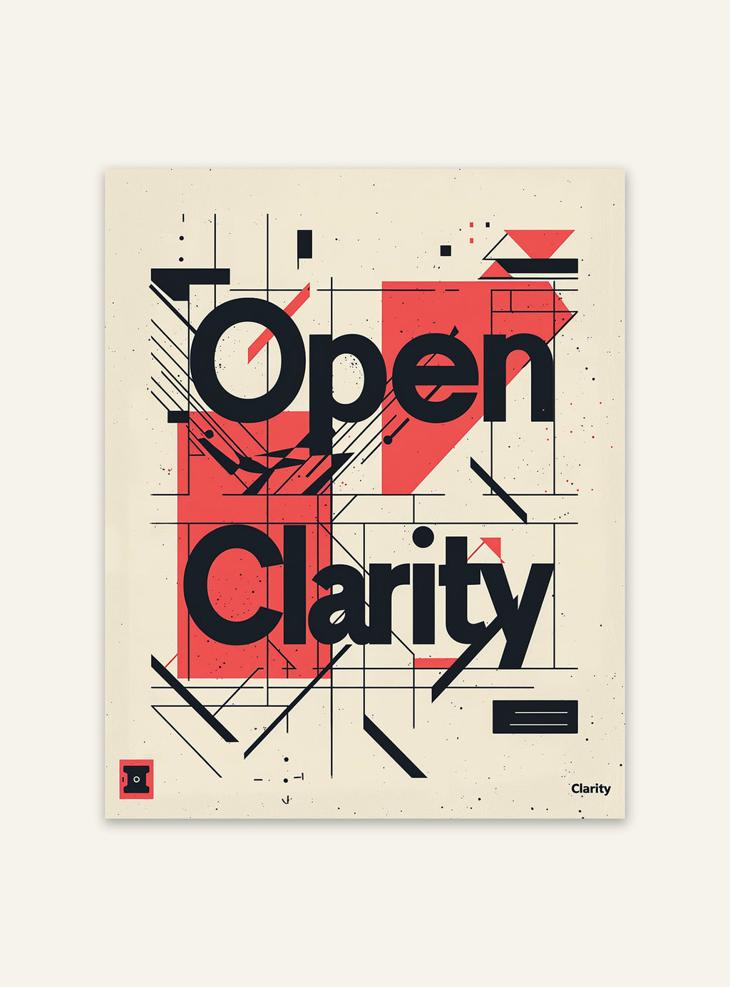 Svart och vitt typografiposter med ordet "Klarhet" i stilrent design från Nordanio.