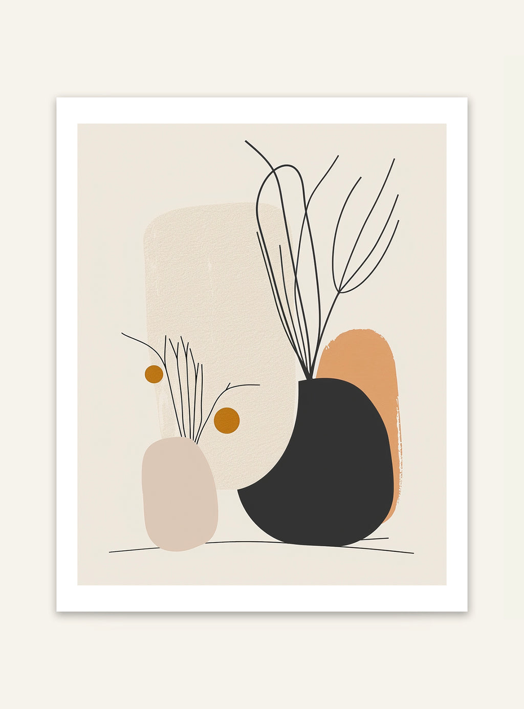 Abstrakt väggposter med organiska linjer från Nordanio, modern konst för inredning, i jordnära färger och minimalistisk stil.