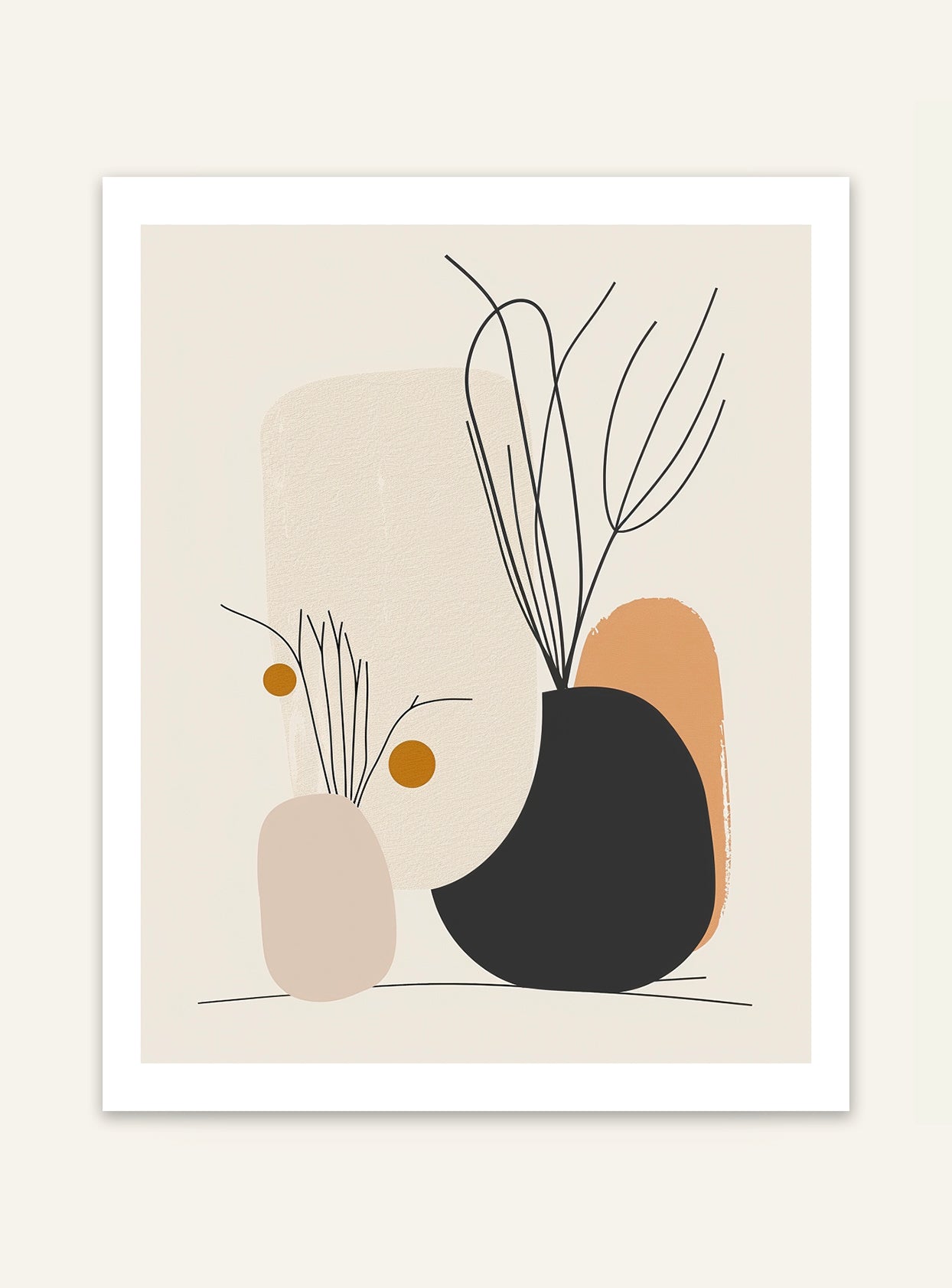 Abstrakt väggposter med organiska linjer från Nordanio, modern konst för inredning, i jordnära färger och minimalistisk stil.