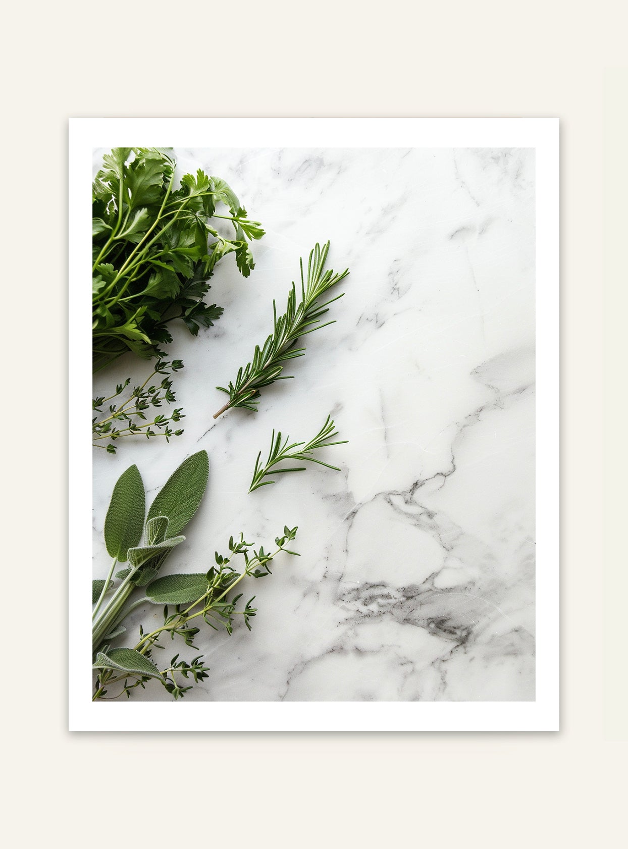 Marble Herbs poster av Nordanio med färgstarka fruktillustrationer på marmorerad bakgrund, perfekt för kök eller matrum.