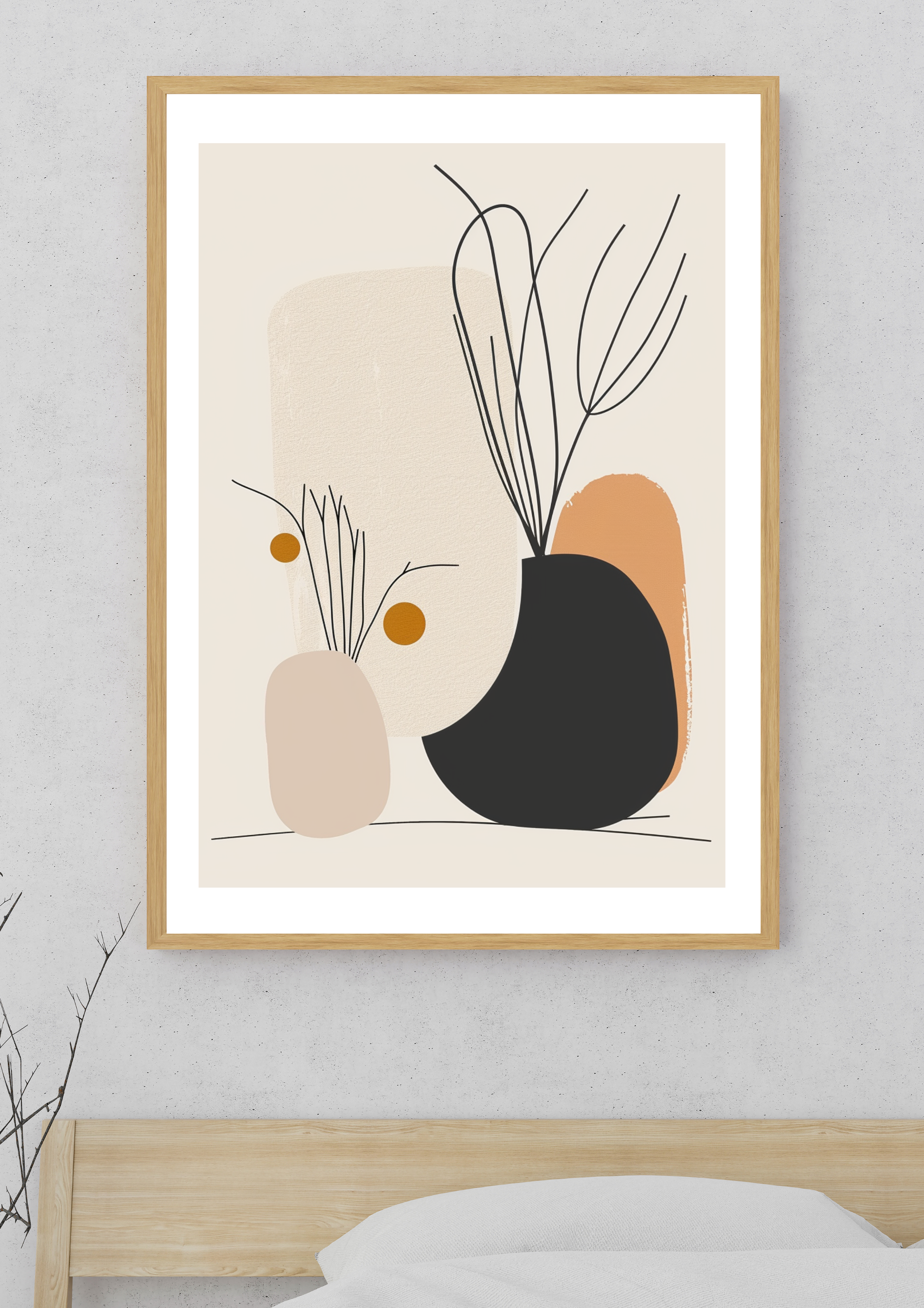 Organisk Lines poster av Nordanio med abstrakt rosa blommönster, inramad väggdekor för sovrum eller vardagsrum.