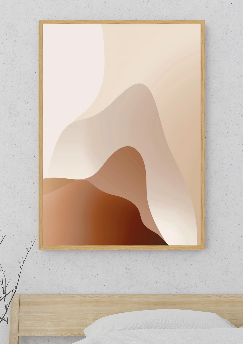 Beige gradient abstrakt väggposter från Nordanio, med rosa blommor och elegant design för sovrum eller heminredning.