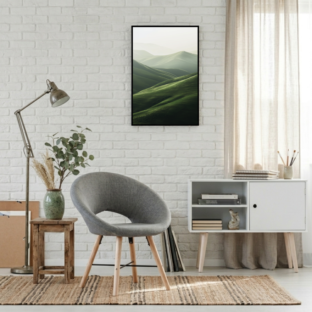 Nordanio naturposter med bergslandskap av Rolling Hills, minimalistiskt väggkonst för modern inredning.