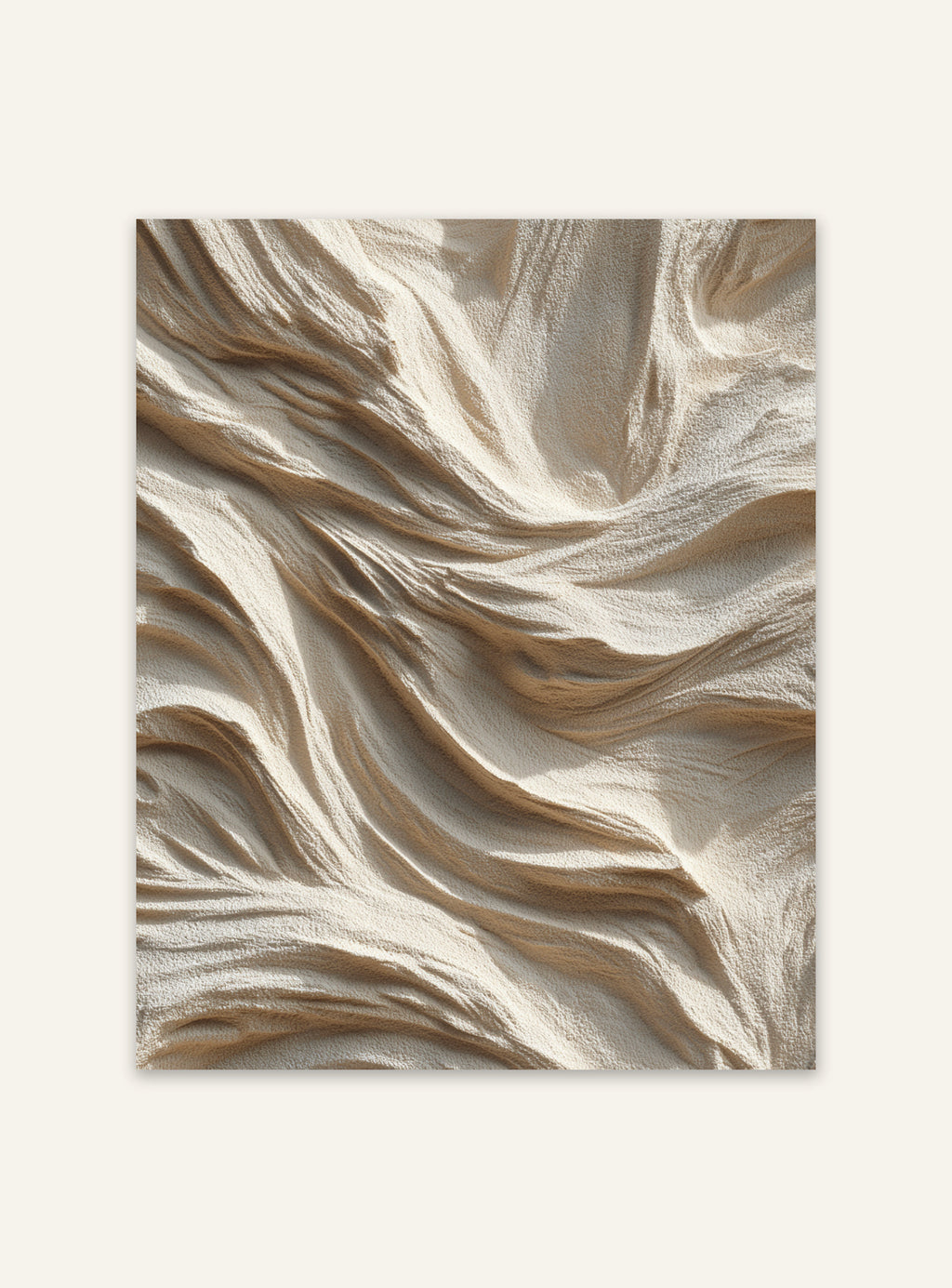 Abstrakt väggkonstposter med sandmönster i neutrala toner från Nordanio, minimalistisk och modern inredningsdetalj.