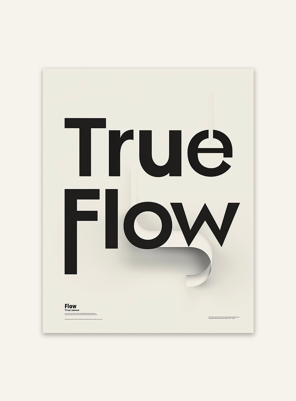Typografiskt Nordanio True Flow-poster med svart text på vit bakgrund, modern design för väggdekor.