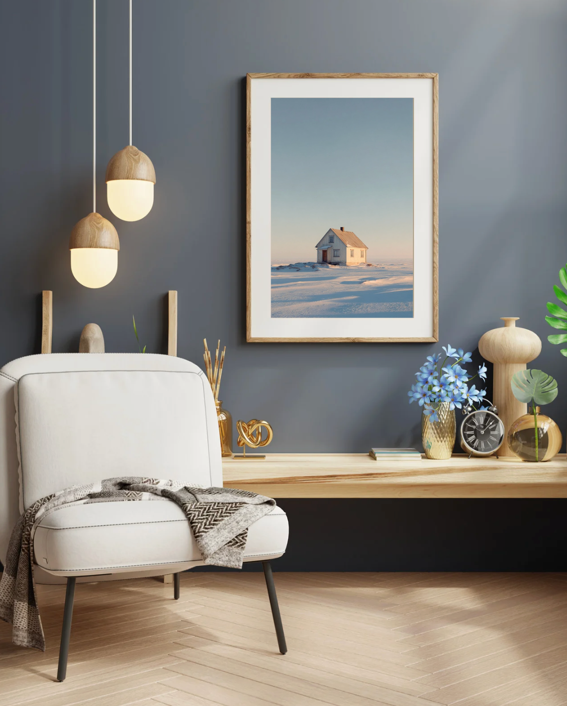 Illustration av Nordanio Lonely House, en modern husdesign med stora fönster och minimalistisk arkitektur.