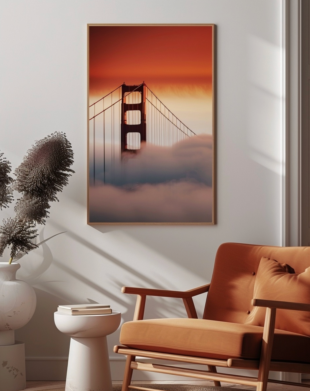 Väggposter av San Francisco av Nordanio, visar stadens silhuett och landmärken i ett konstnärligt format.