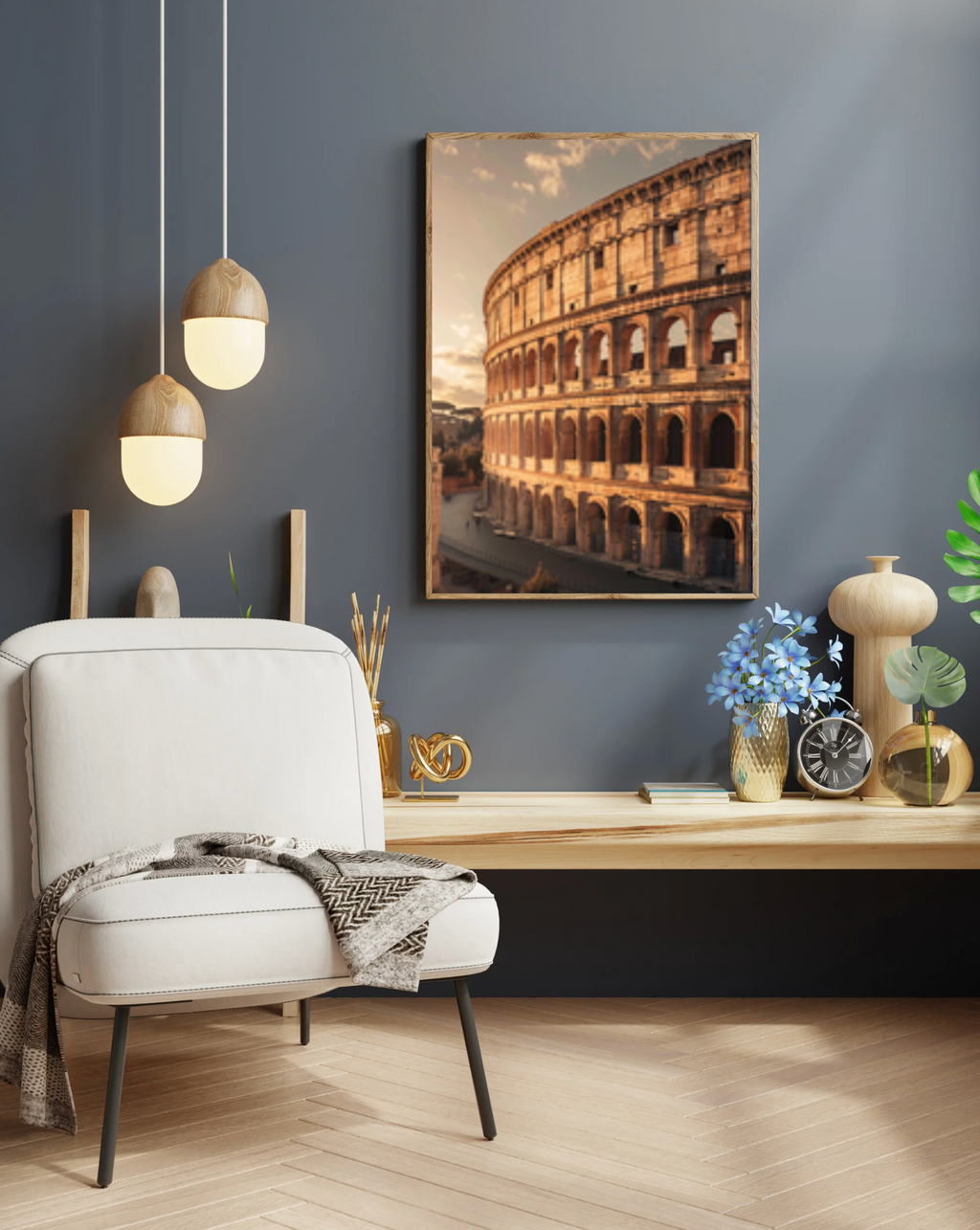 Väggposter av Colosseum i Rom från Nordanio, konstnärlig bild av antik amfiteater i klassiskt design.