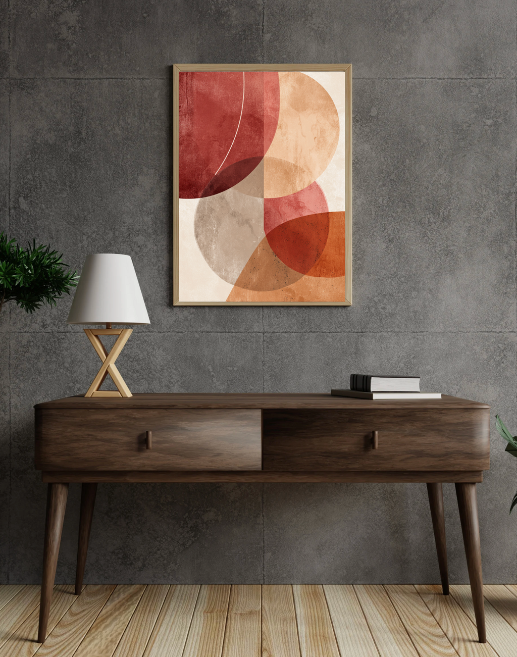 Rödgröna cirklar av Nordanio konstnärligt designat motiv på vit bakgrund.