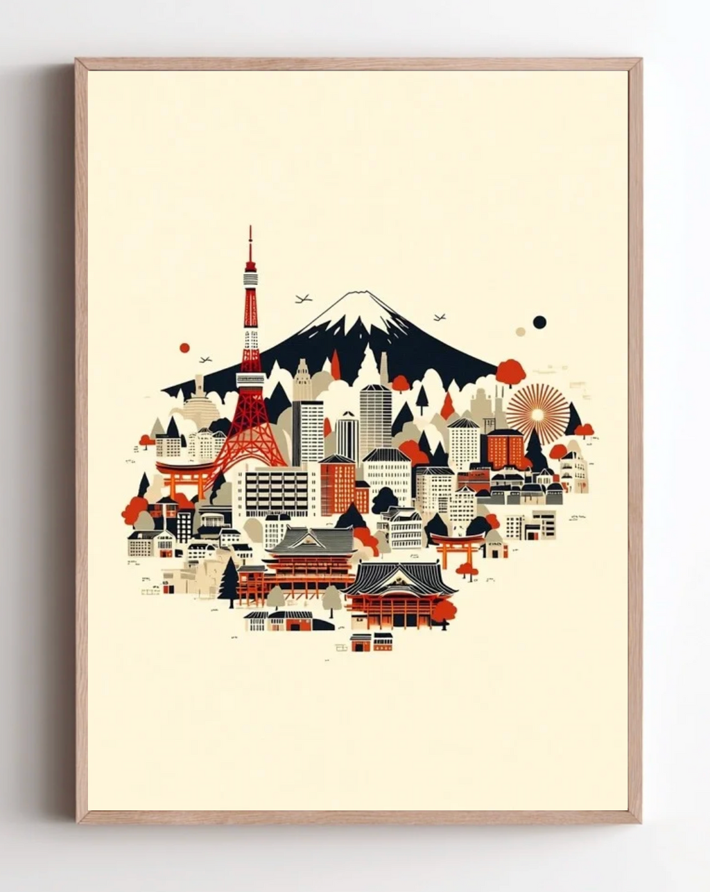 Detaljerad illustration av en japansk stad med byggnader och gator, av Nordanio.