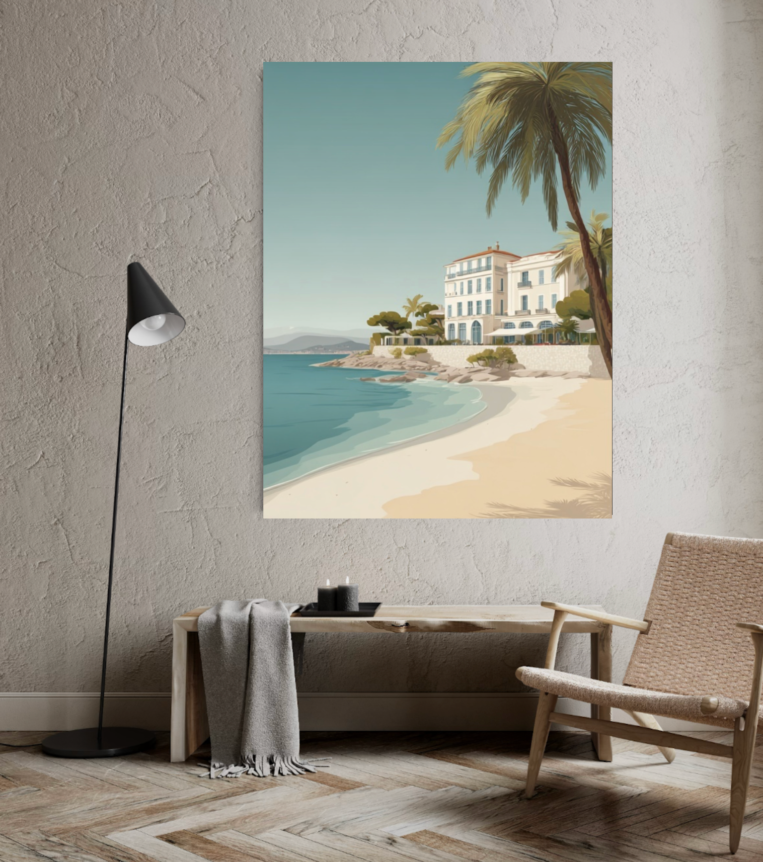 Vacker poster av Côte d'Azur Dreams från Nordanio med färgstark kustlandskapsbild i ljusa nyanser