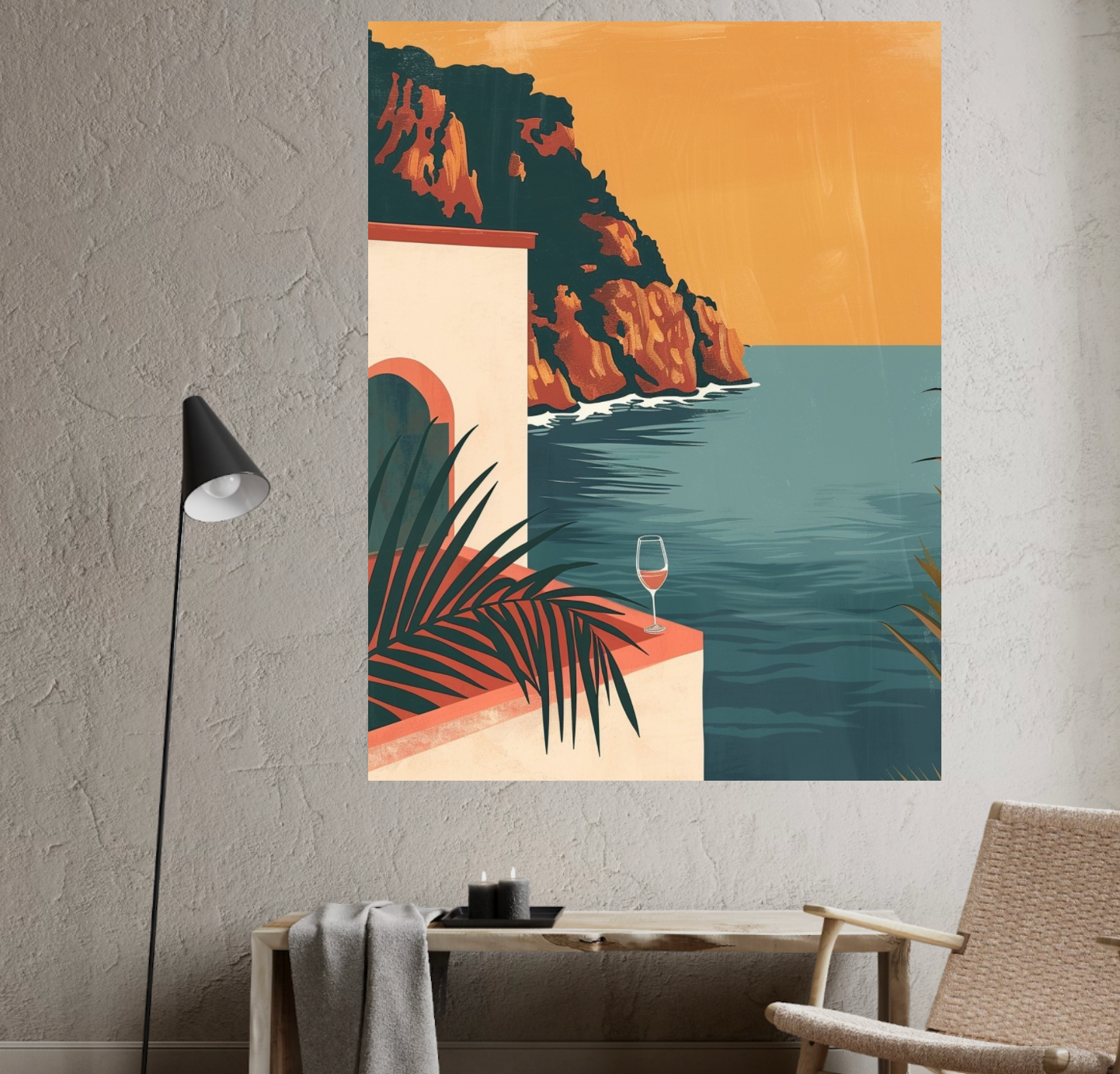 Bild av Nordanio fransk vin i vinflaska med vinberg i bakgrunden, fokus på vinflaskan och naturskön vinregion.