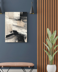 Nordanio Midnight Strokes konsttryck med mörka blå och grå nyanser på vit bakgrund, väggdekoration för modern inredning