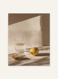 Nordanio citronstill life poster med bilder av frukt och citrondelar på en stilren bakgrund.