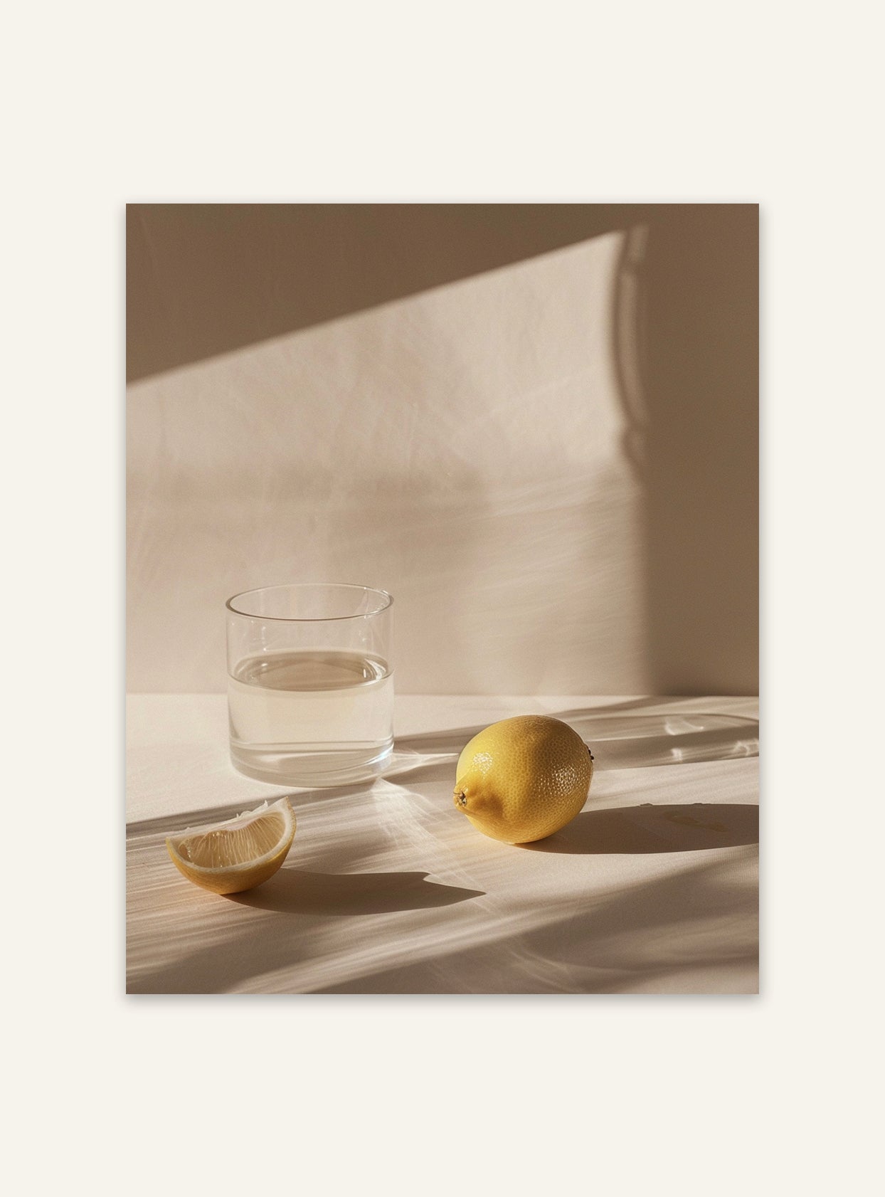 Nordanio citronstill life poster med bilder av frukt och citrondelar på en stilren bakgrund.