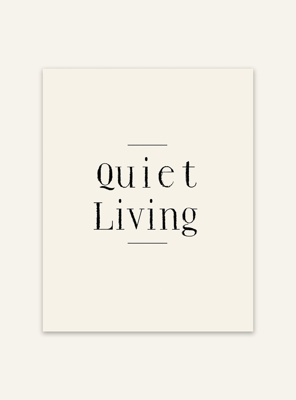 Typografiposter med text "Tyst Liv" från Nordanio, svartvit design, inramad väggkonst för modern heminredning