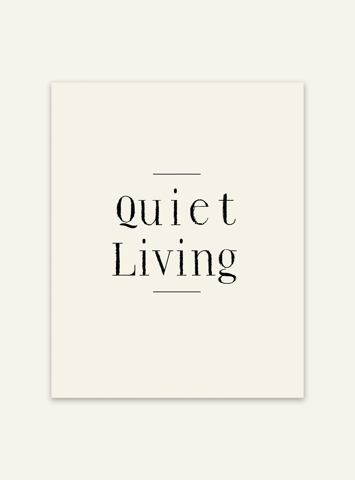 Typografiposter med text "Tyst Liv" från Nordanio, svartvit design, inramad väggkonst för modern heminredning