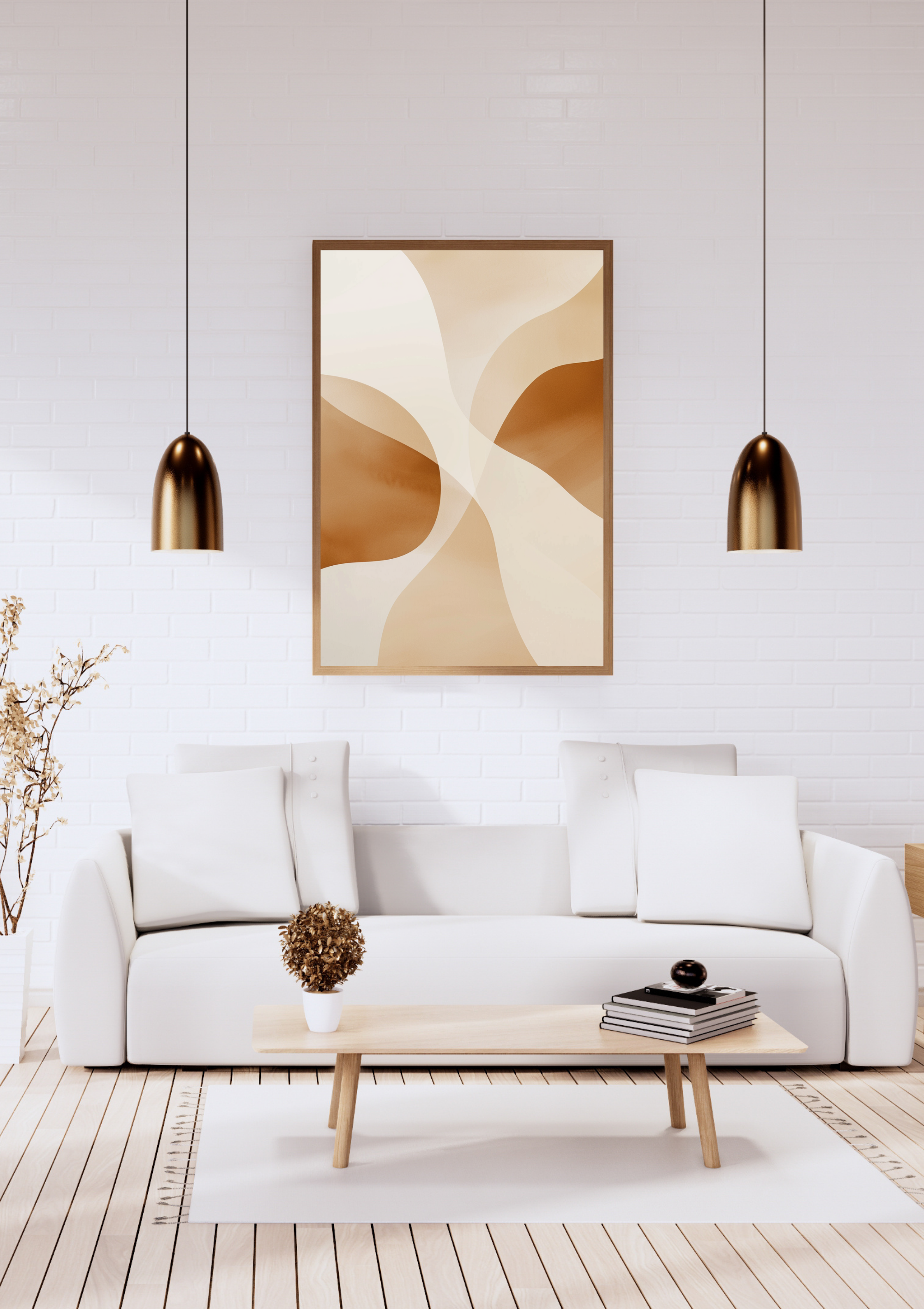 Abstrakt väggposter med överlappande former i vitt och svart, inramad minimalistisk väggkonst från Nordanio.