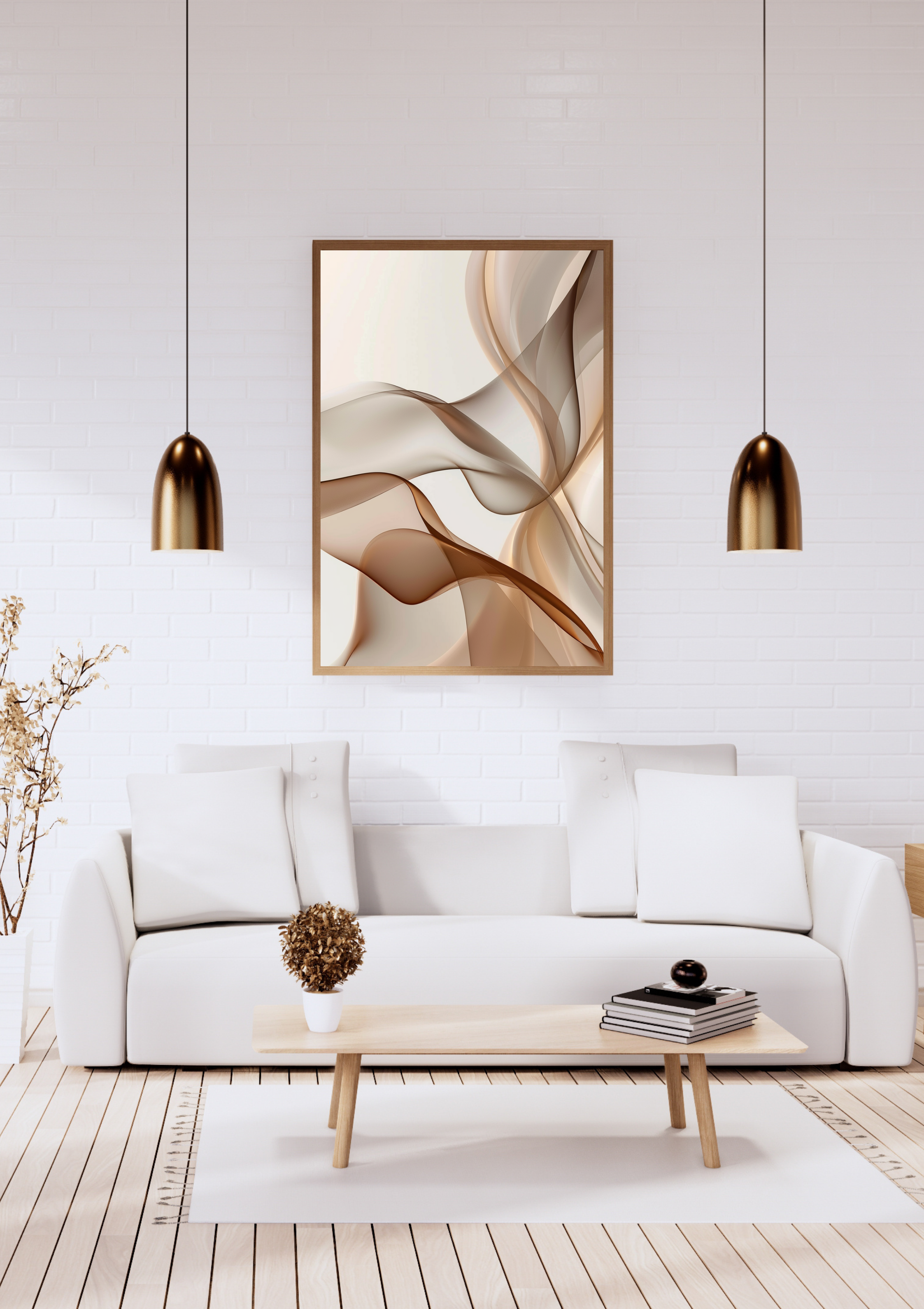 Vit abstrakt väggposter från Nordanio med minimalistisk och elegant flytande konstdesign.