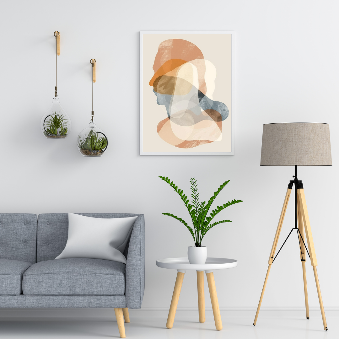 Abstrakt väggposter med asymmetriska former av Nordanio, vit minimalistisk modern konst för väggdekoration.