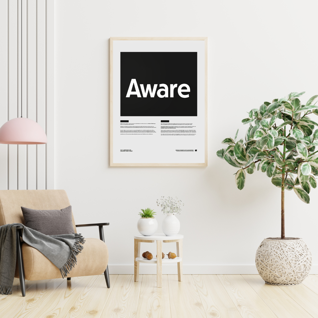 Vit minimalist affisch med typografi från Nordanio, väggkonst för modern inredning, visas i mockup på Instagram.