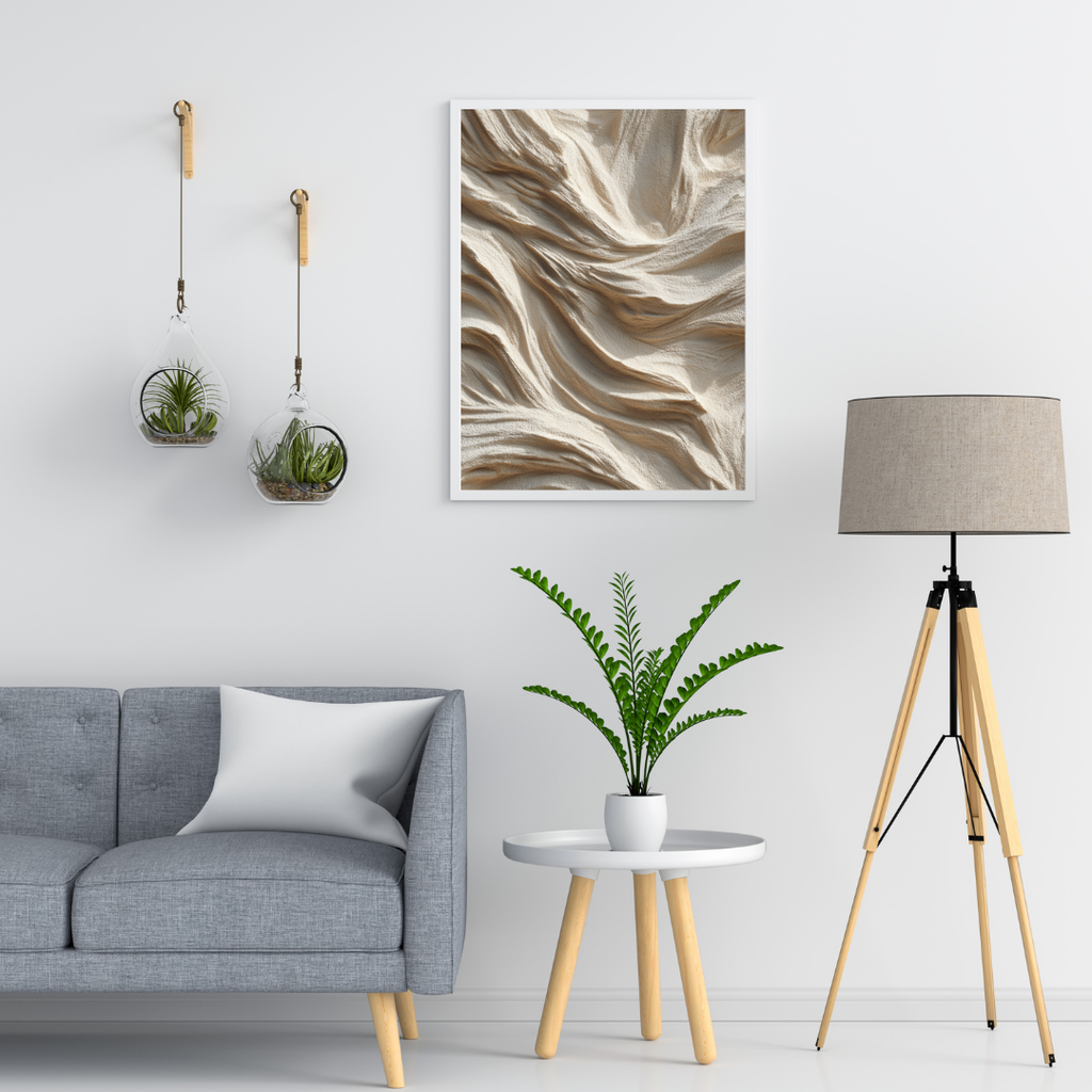 Sandmönster abstrakt väggposter av Nordanio i vit minimalistisk modern rumstil.