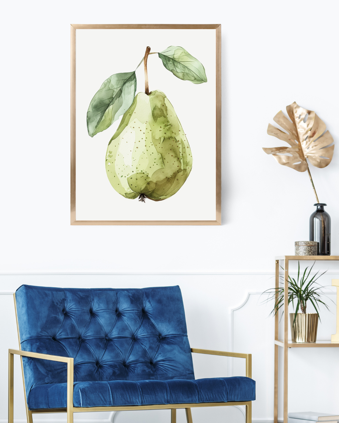 Vit och blå pärlillustrationsposter från Nordanio, minimalistisk fruktposter för väggdekoration.