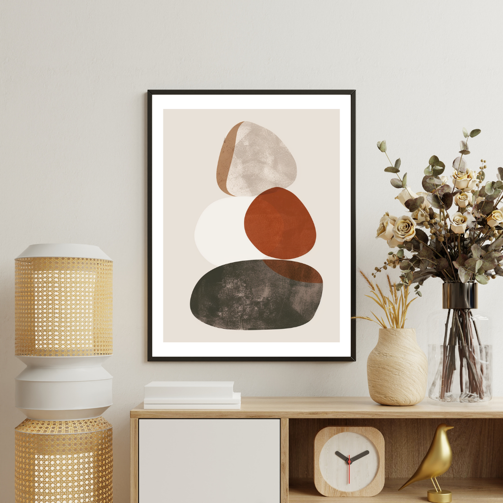 Obehandlad lagerposter med abstrakt väggdesign i vitt och brunt i minimalistiskt foto i ram, av Nordanio.
