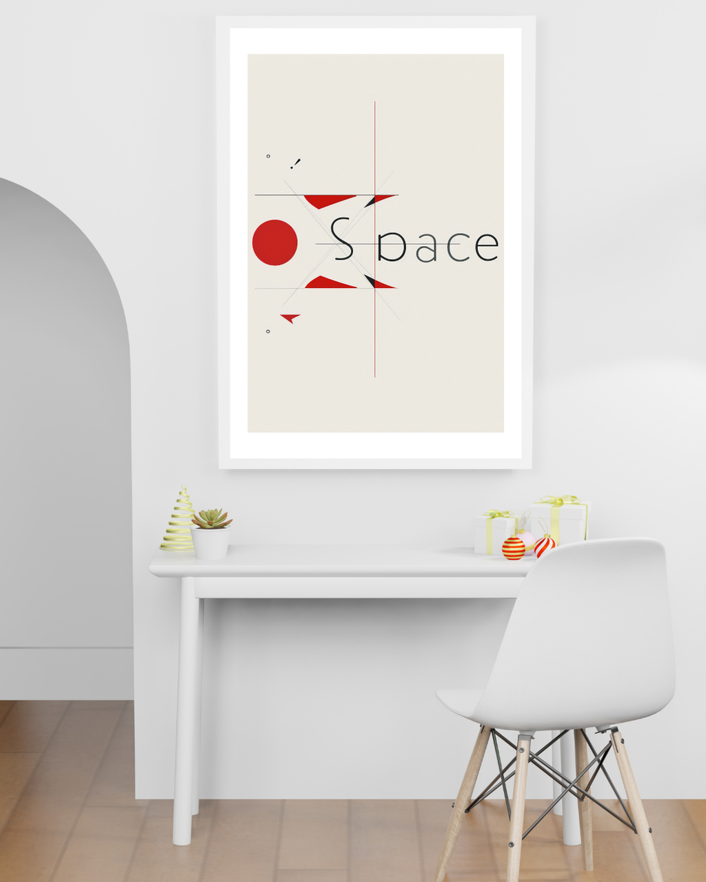 Vit och brun minimalistisk typsnittsposter i ram, designad av Nordanio, syns i mockup för Instagram.