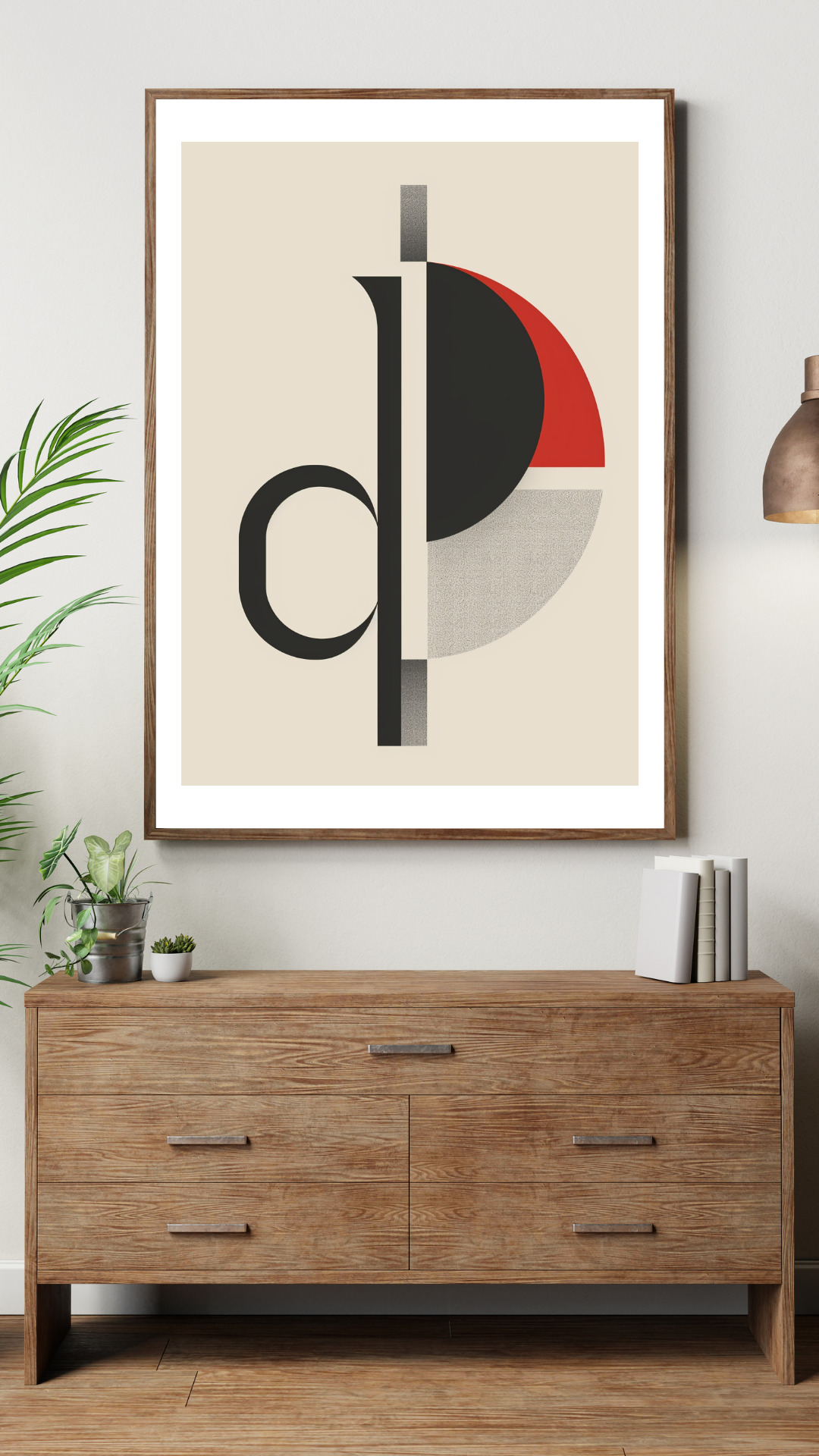 Modern abstrakt typografiposter i vitt och brunt från Nordanio, väggdisplay för inramning eller dekoration.