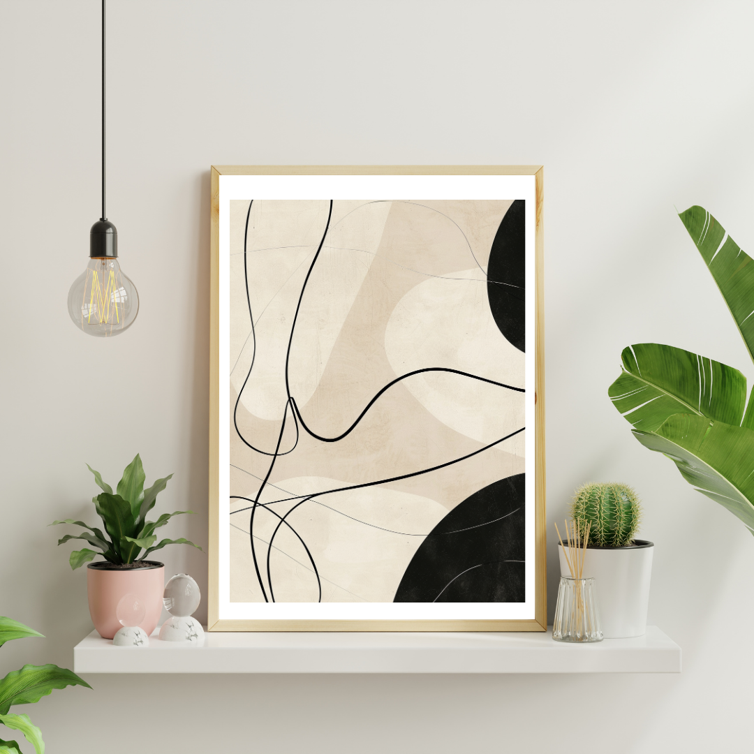 Svart linje poster av Nordanio med abstrakt, minimalistisk design i grönt och vitt för väggdekoration.