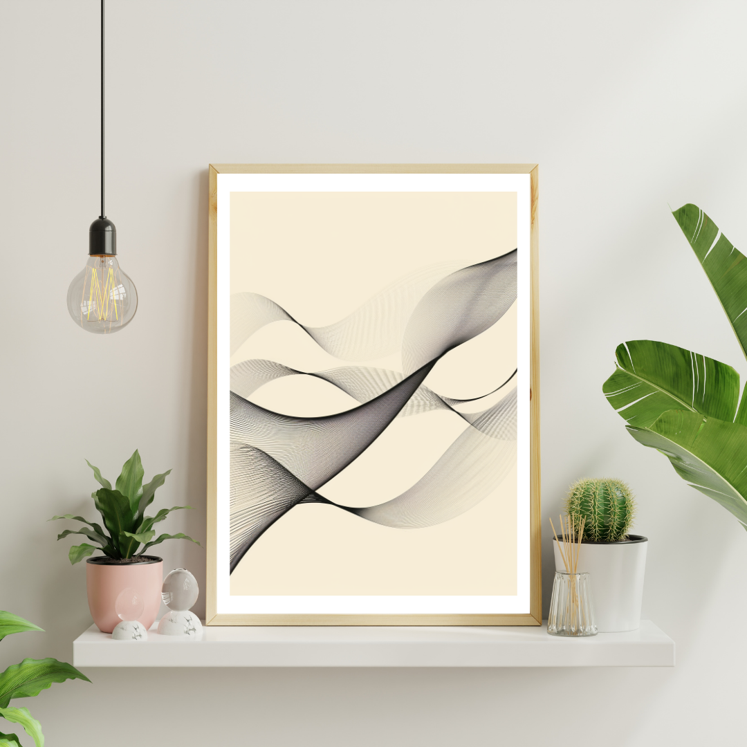 Vit och grön abstrakt väggposter med böjda linjer från Nordanio, minimalistisk konst för väggdekor.